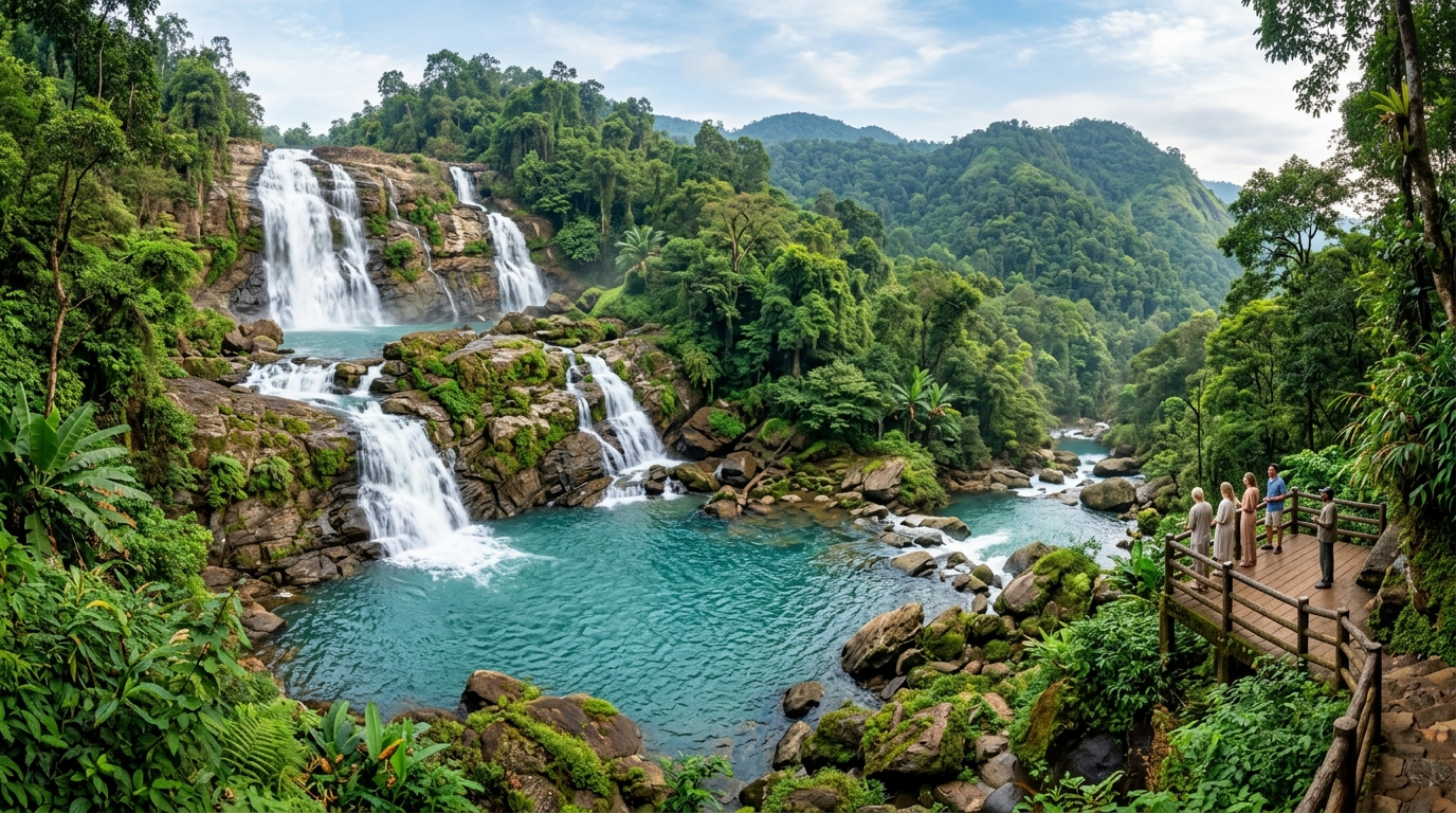 Crystal clear bamboo forest stream